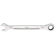Milwaukee 1-1/16" ratcheting combination wrench with open and ratchet head ends in polished chrome finish.
