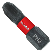 Two black Phillips #3 drive bits with red Diablo band connector, 1 inch length.