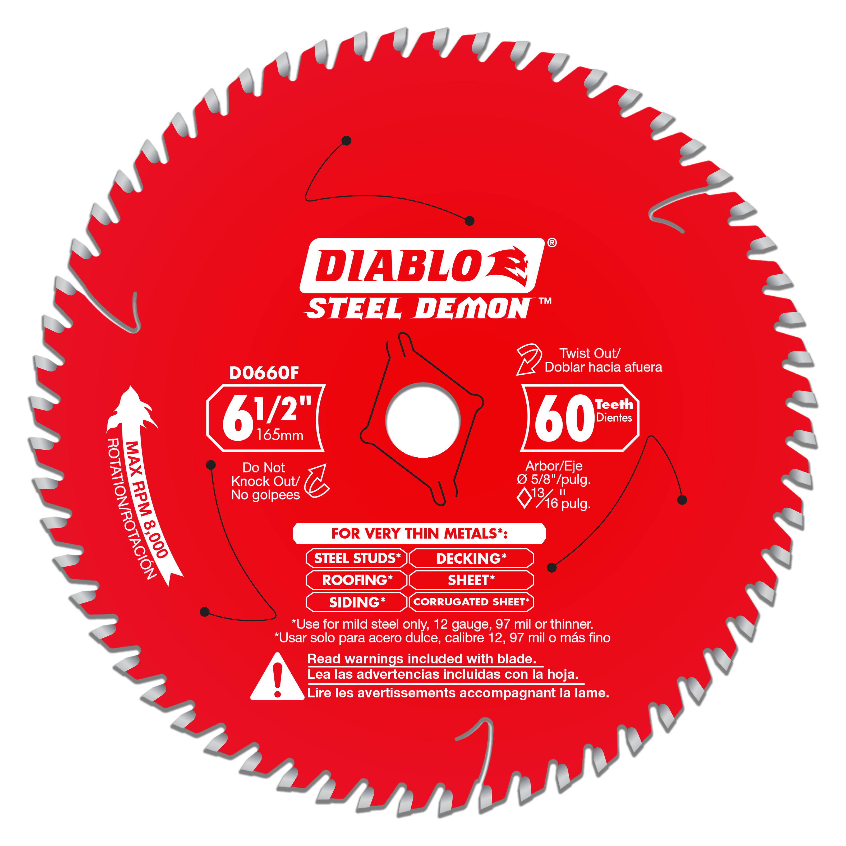 Diablo D0660FA 6-1/2 in. x 60-Tooth Steel Demon Saw Blade for Very Thin Mild Steels