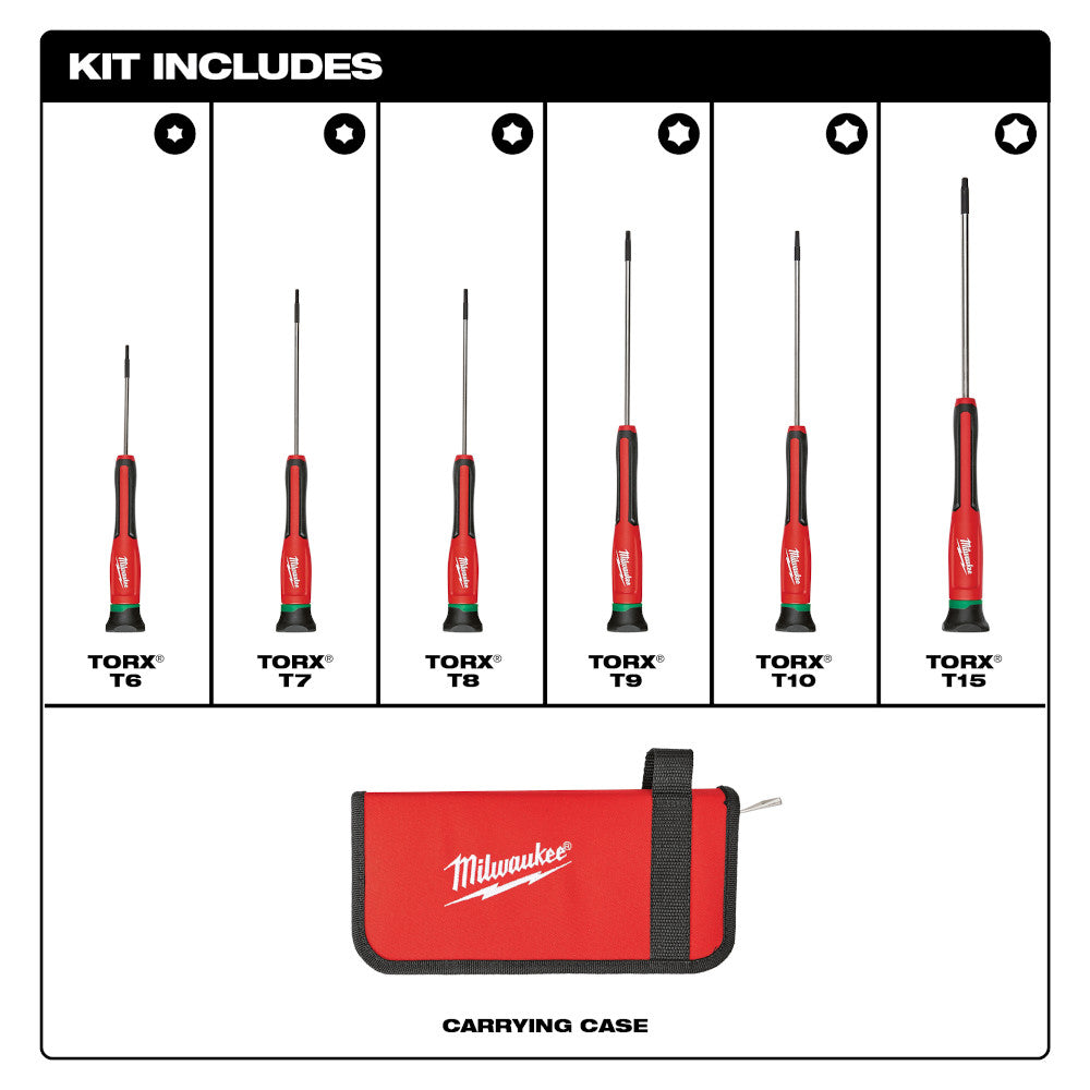 Milwaukee 48-22-2610 6 pc. Torx Precision Screwdriver Set w/Case