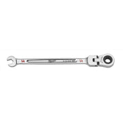 Chrome 1/4" combination wrench with open end on left side and flex head ratchet socket end on right side.
