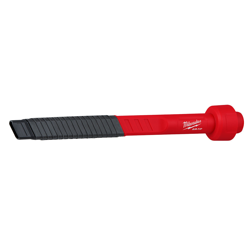 Black and red flexible crevice tool with ribbed grip section and rounded red end cap.