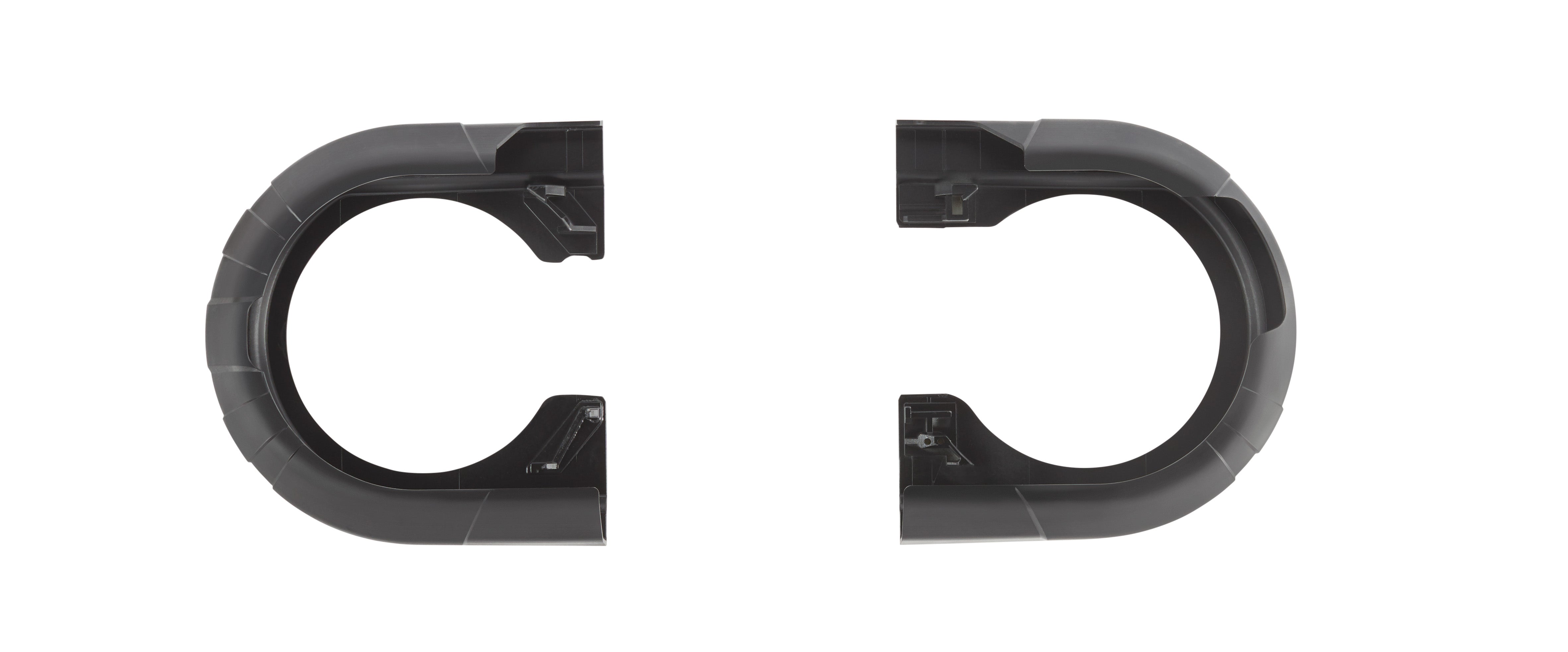 Black plastic band saw blade cover with C-shaped openings on each end and mounting tabs.