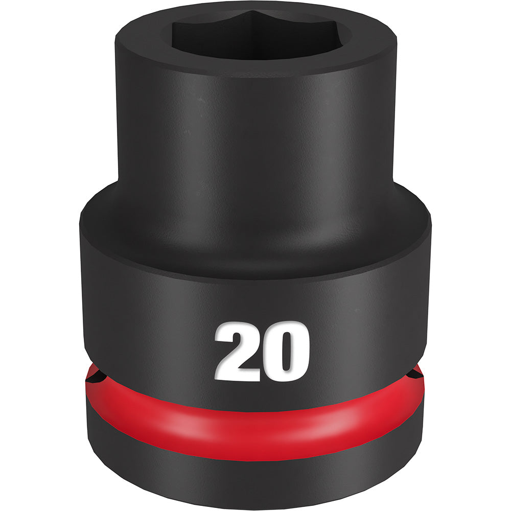 Black impact socket with red band, marked "20", featuring hexagonal drive opening on top.