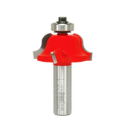 Freud Roman ogee router bit with red cutting head and silver metal shaft featuring ball bearing guide.