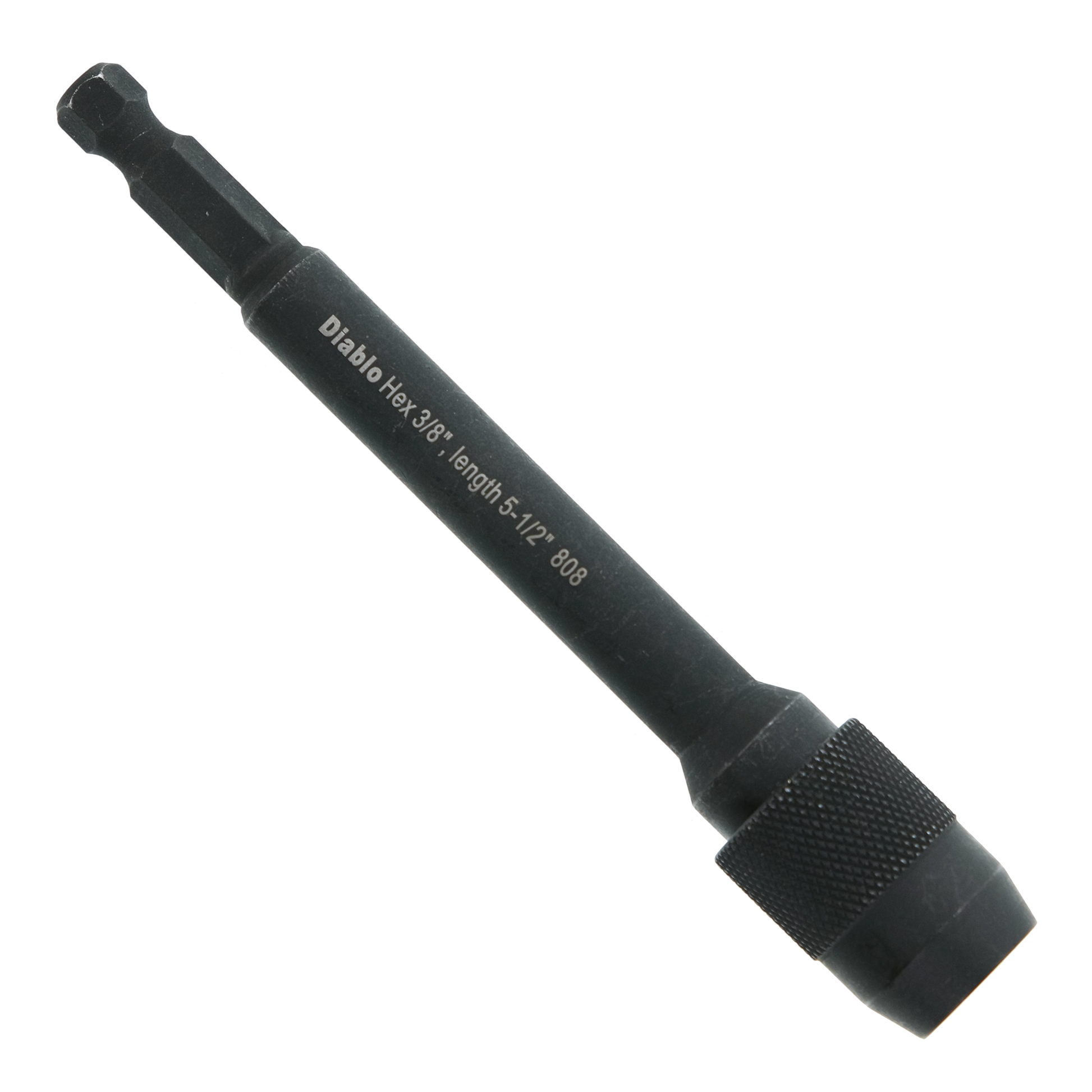Black Diablo hex extension bit with textured grip collar and ball end connector.