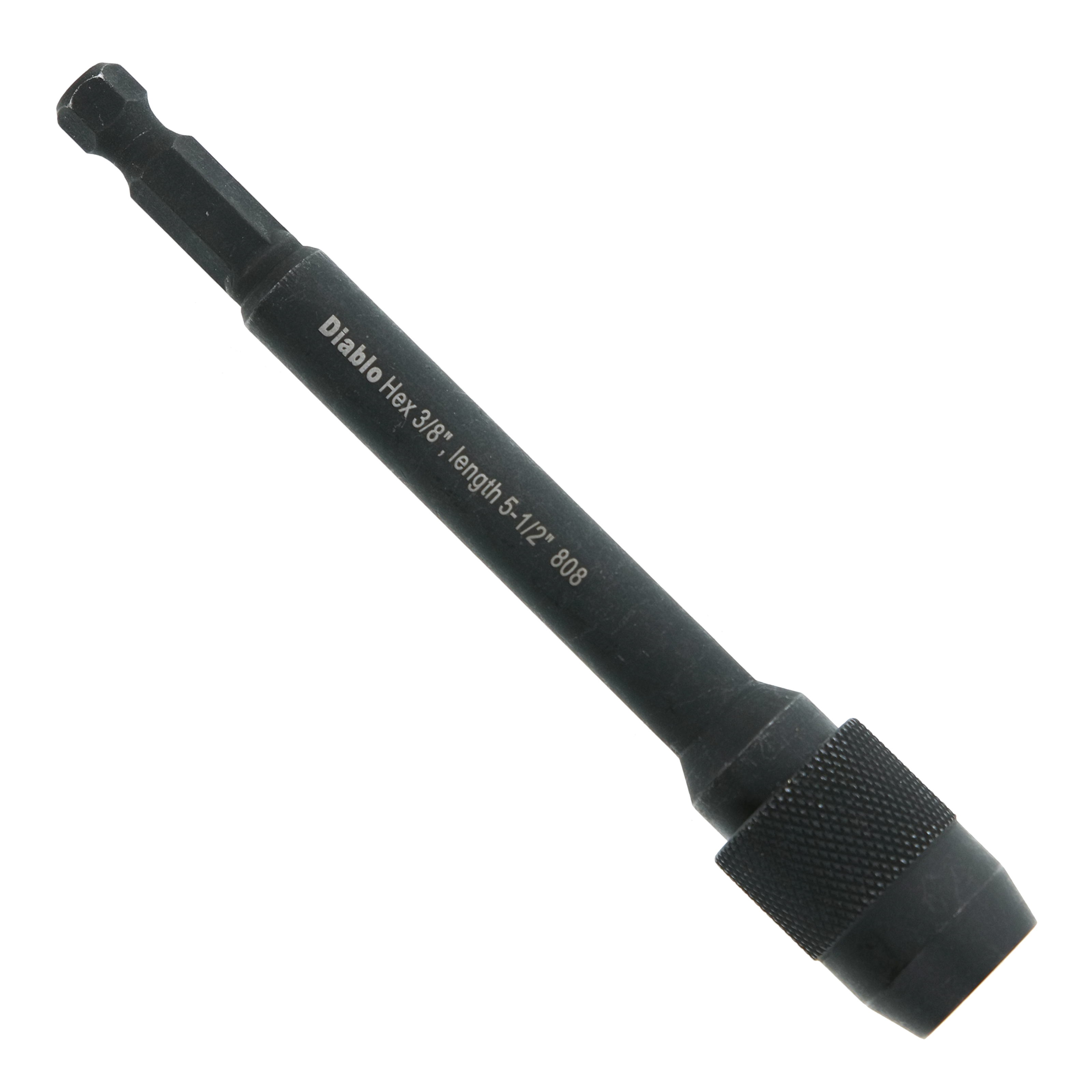 Black Diablo hex extension bit with textured grip collar and ball end connector.
