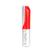 Red and silver straight router bit with single flute cutting edge and cylindrical shank labeled "Freud 11-184".