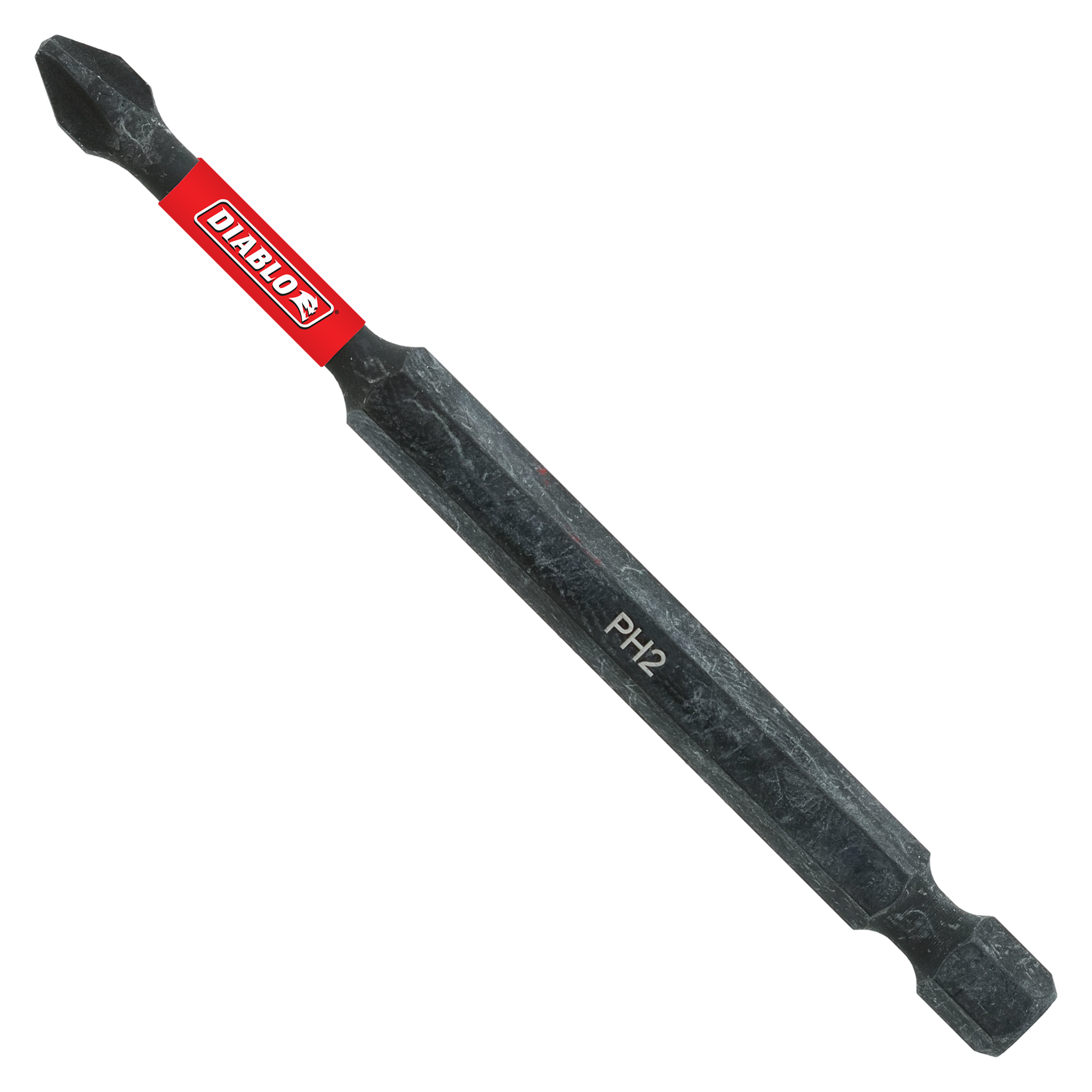 Black Phillips #2 drive bit with red Diablo band, 3-1/2 inches long.