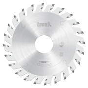 Circular saw blade with beveled teeth around the edge, silver metal finish, and Freud branding on the center hub.