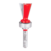 Freud 22-507 dovetail router bit with red cutting head and metal shank on white background.