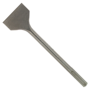 Gray steel SDS-Max scaling chisel with flat, wide head and grooved shaft.