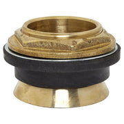 Brass inlet spud with black rubber washer and metal collar, shown from above at an angle.