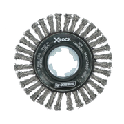 4 inch stainless steel twist wheel brush with X-LOCK mounting system and stringer bead bristles.