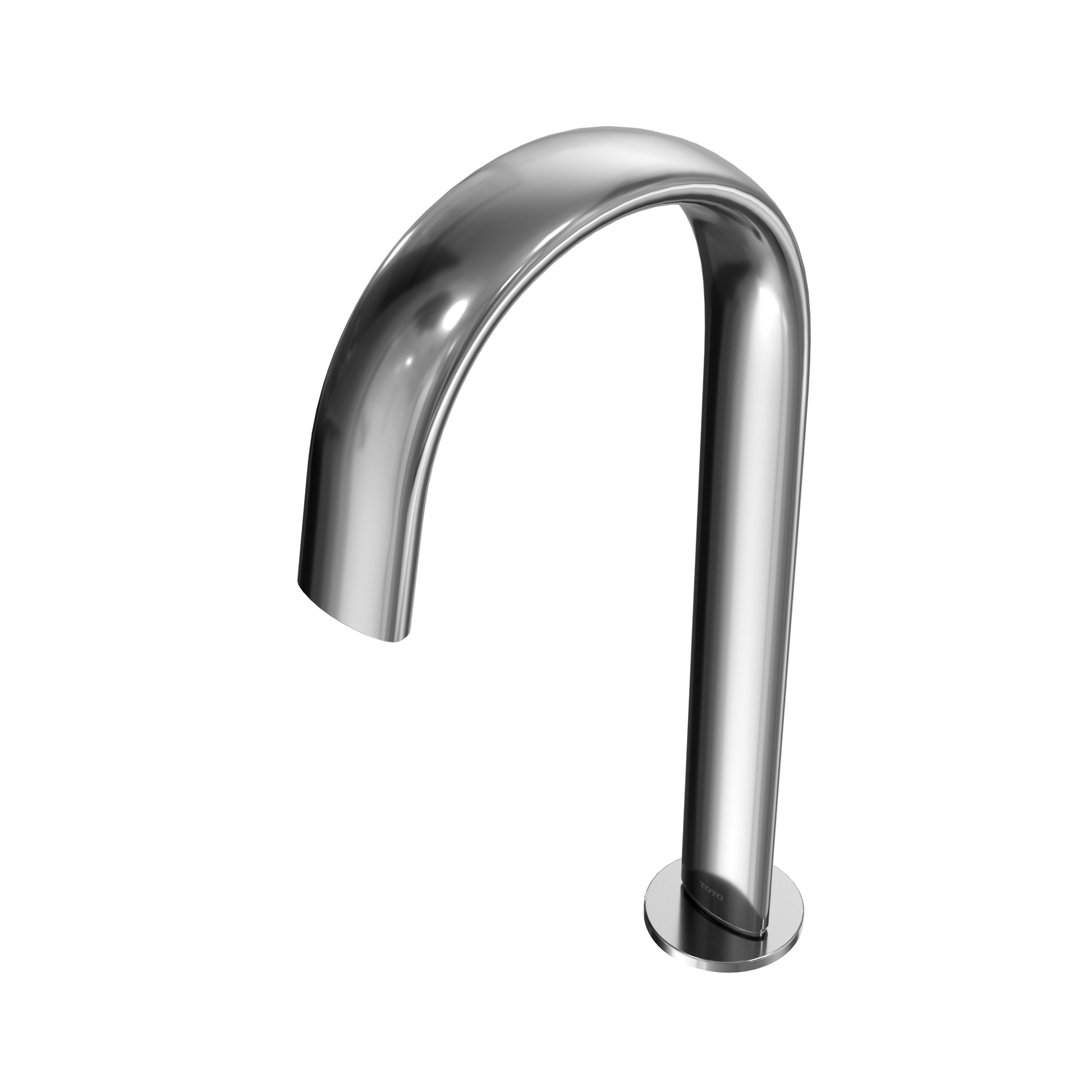 Polished chrome gooseneck bathroom faucet with curved spout and rounded base.