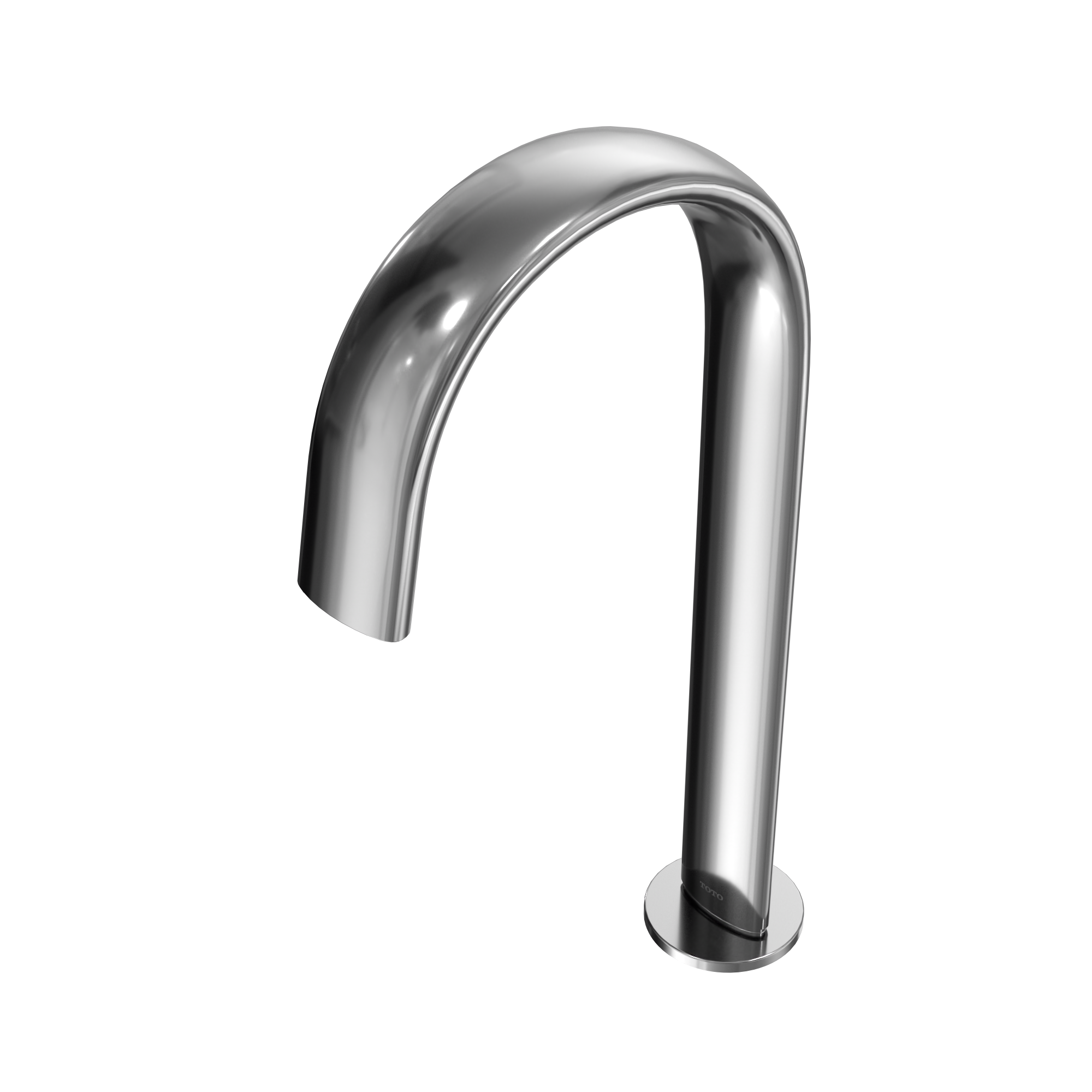 Polished chrome gooseneck bathroom faucet with curved spout and cylindrical base.