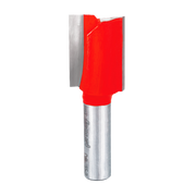 Freud router bit with red cutting head and silver metal shank for woodworking.