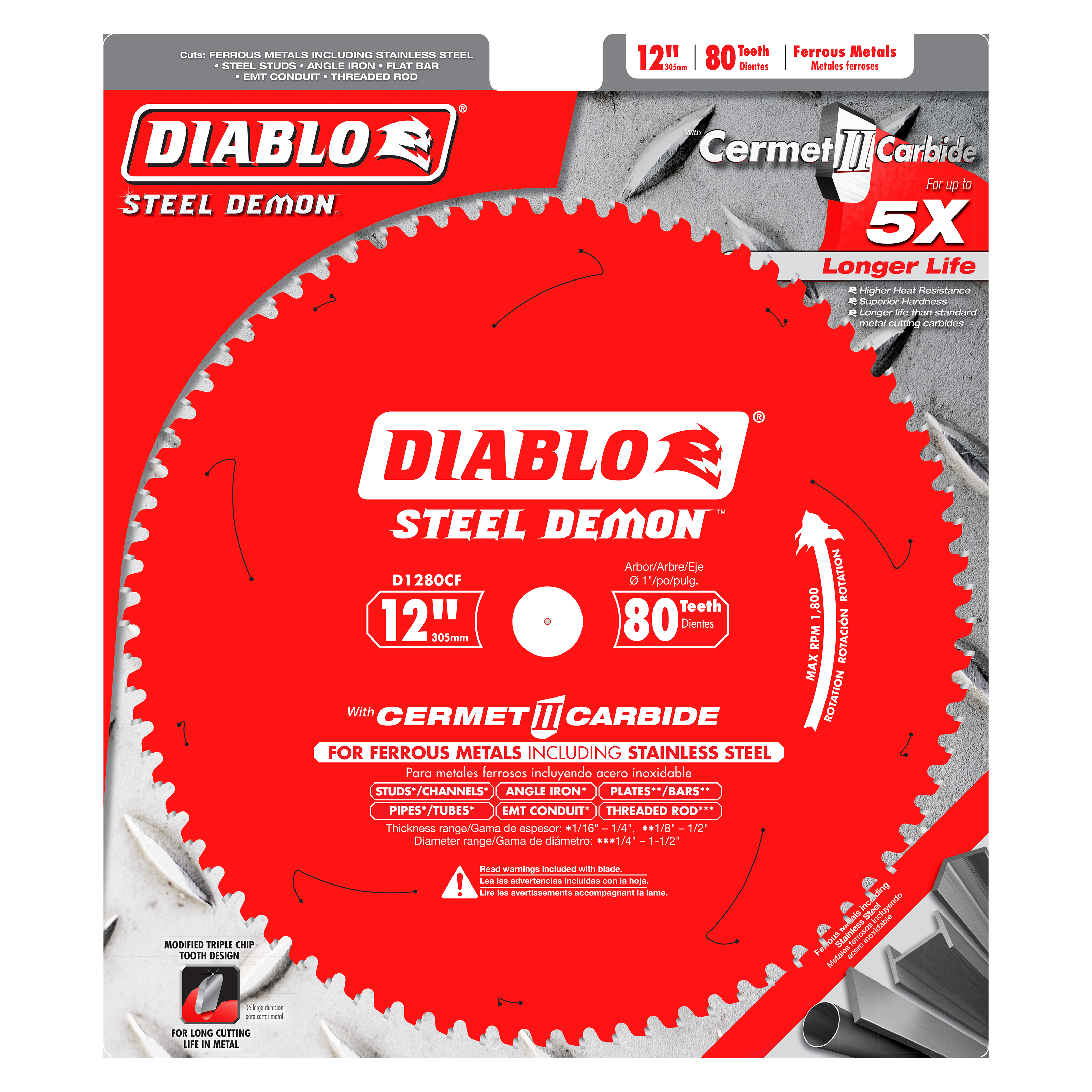 Diablo D1280CF 12 in. x 80 Tooth Steel Demon Cermet II Saw Blade for Metals and Stainless Steel