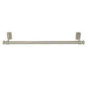 Brushed nickel 24-inch towel bar with cylindrical rod and square wall-mounted brackets on each end.