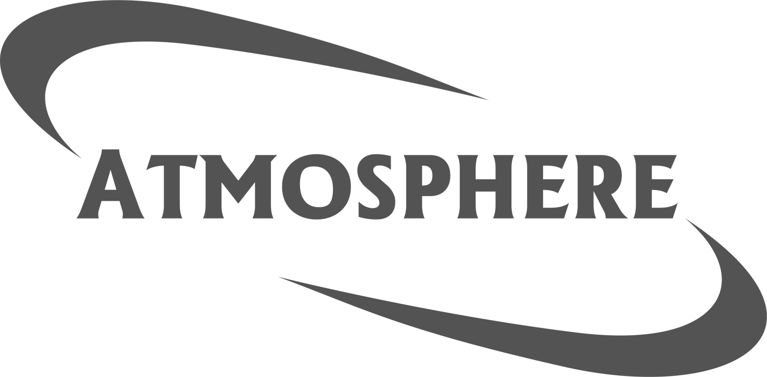 Atmosphere brand logo with curved swoosh design elements above and below the text.