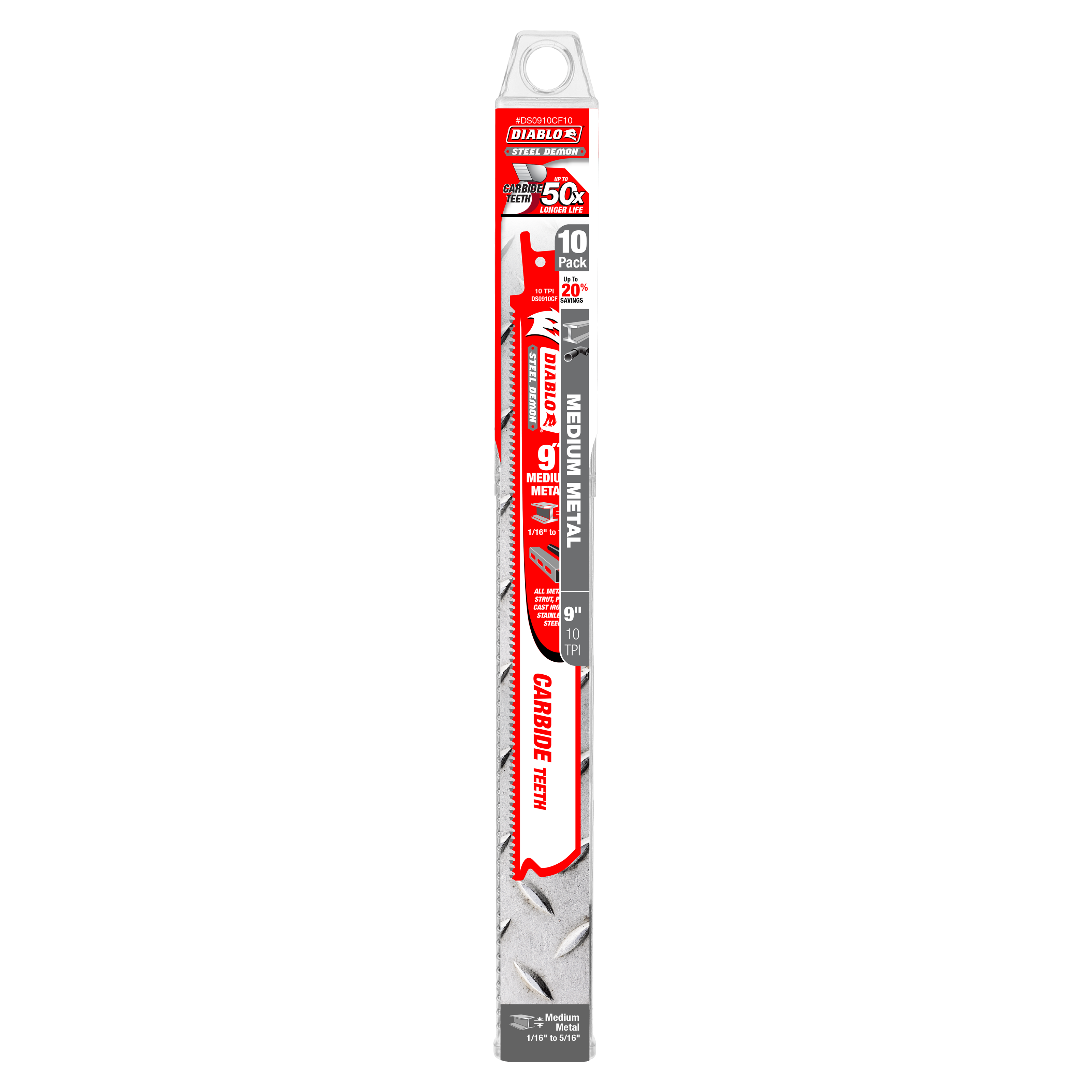 Diablo DS0910CF10 9 in. Steel Demon Carbide Recip Blades for Medium Metal (1/16 in. - 5/16 in.) Cutting (10-Pack) - 2 Pack
