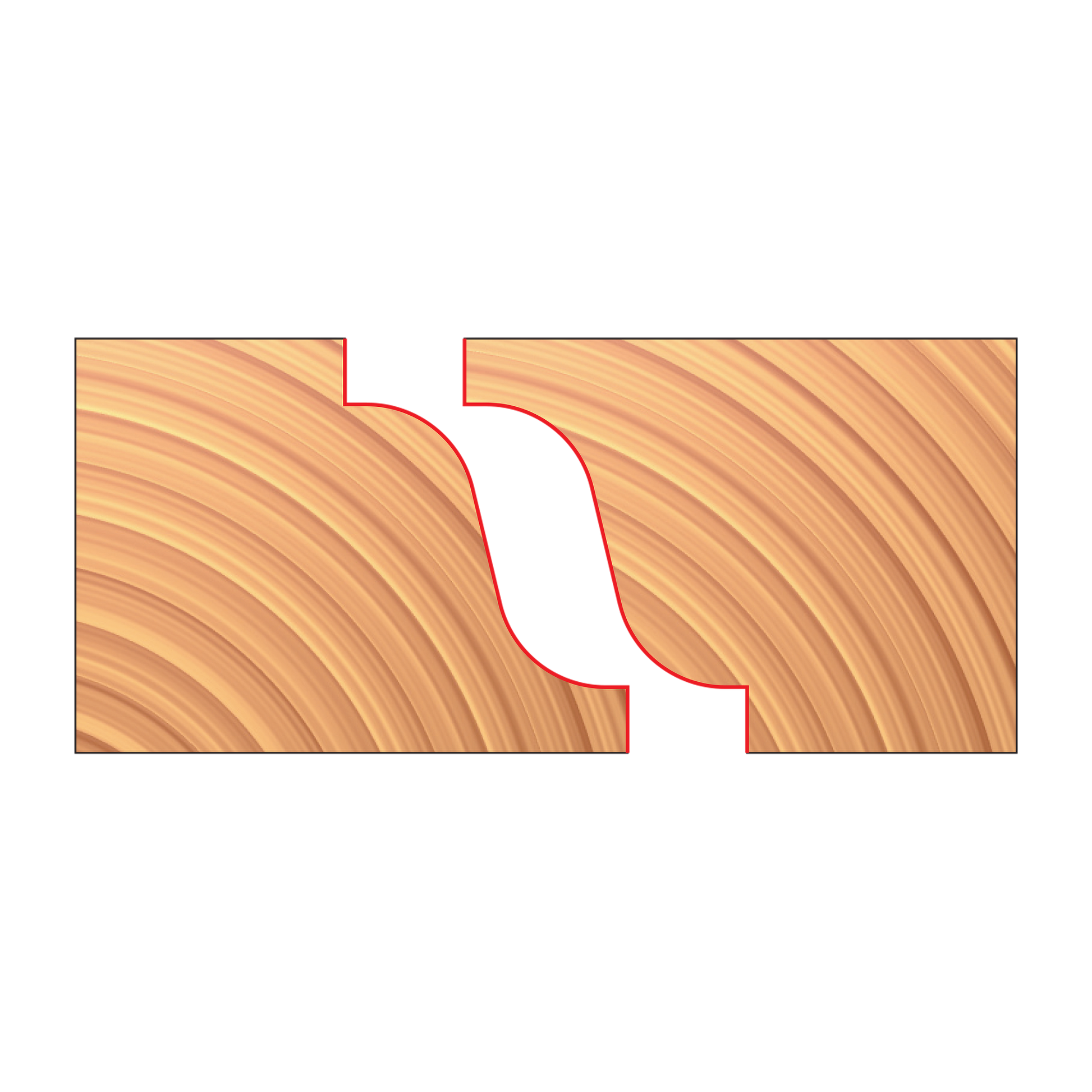 Pair of matched reverse detail cutters with complementary curved cutting profiles shown in cross-section.