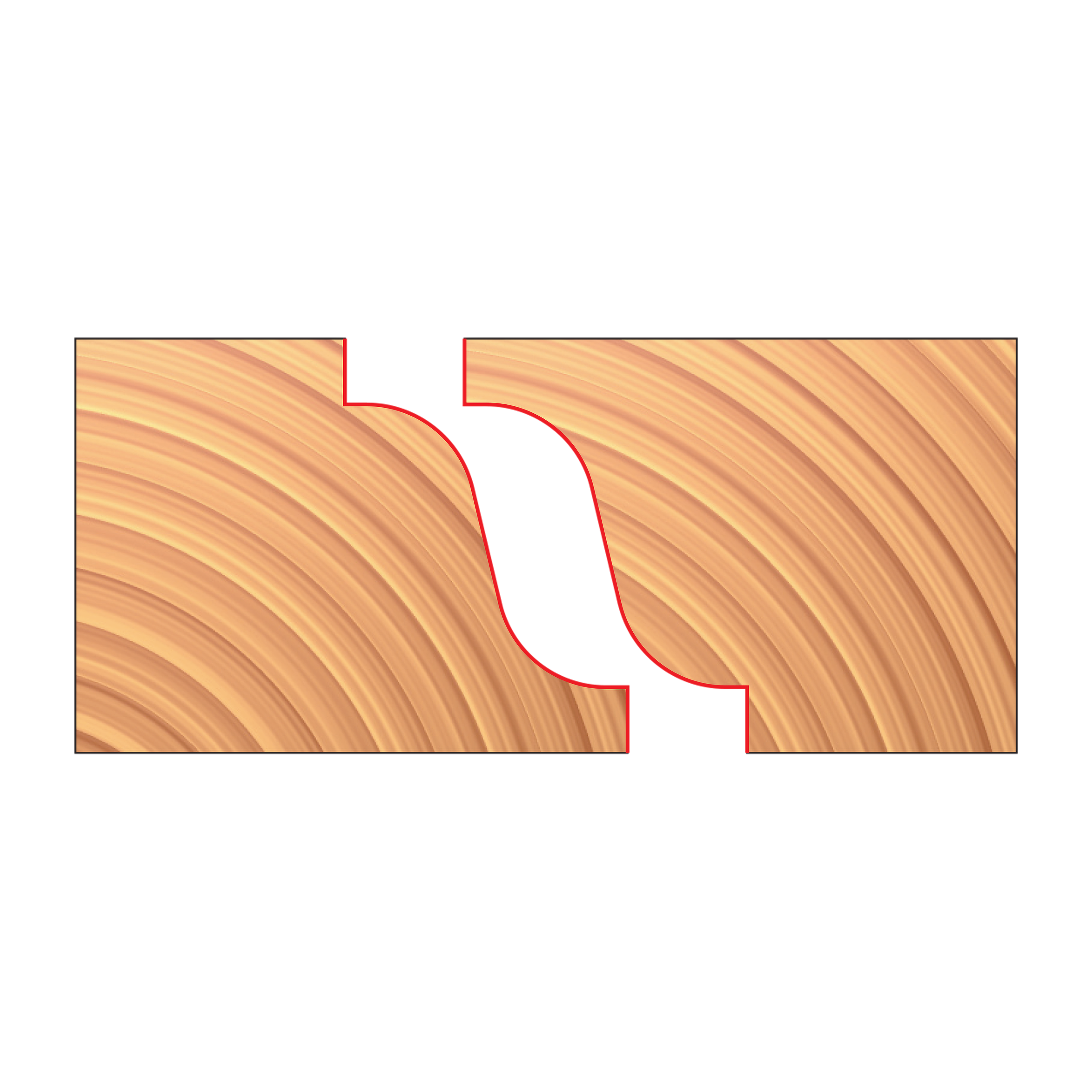 Pair of matched reverse detail cutters with complementary curved cutting profiles shown in cross-section.