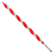 Red and gray spiral auger bit with pointed tip and cylindrical shank.