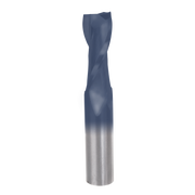 Freud 1/2" diameter up spiral router bit with blue coating and silver shank.