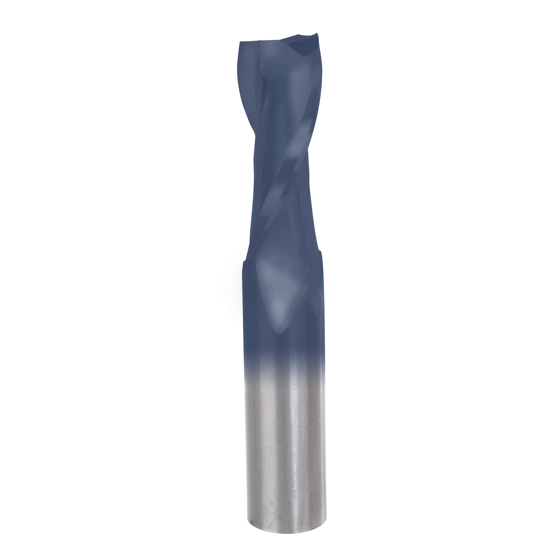 Freud 1/2" diameter up spiral router bit with blue coating and silver shank.