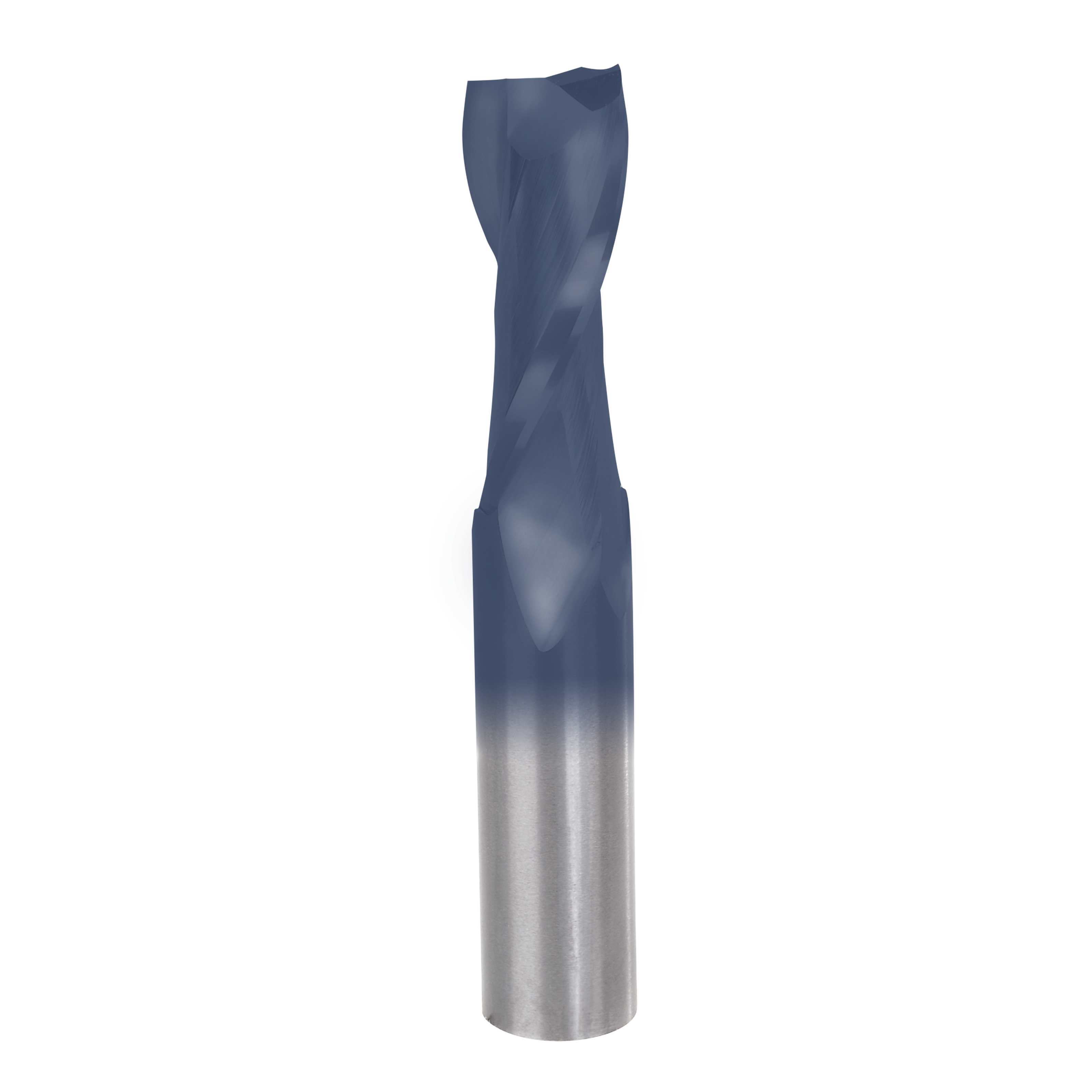 Freud 1/2" diameter up spiral router bit with blue coating and silver shank.