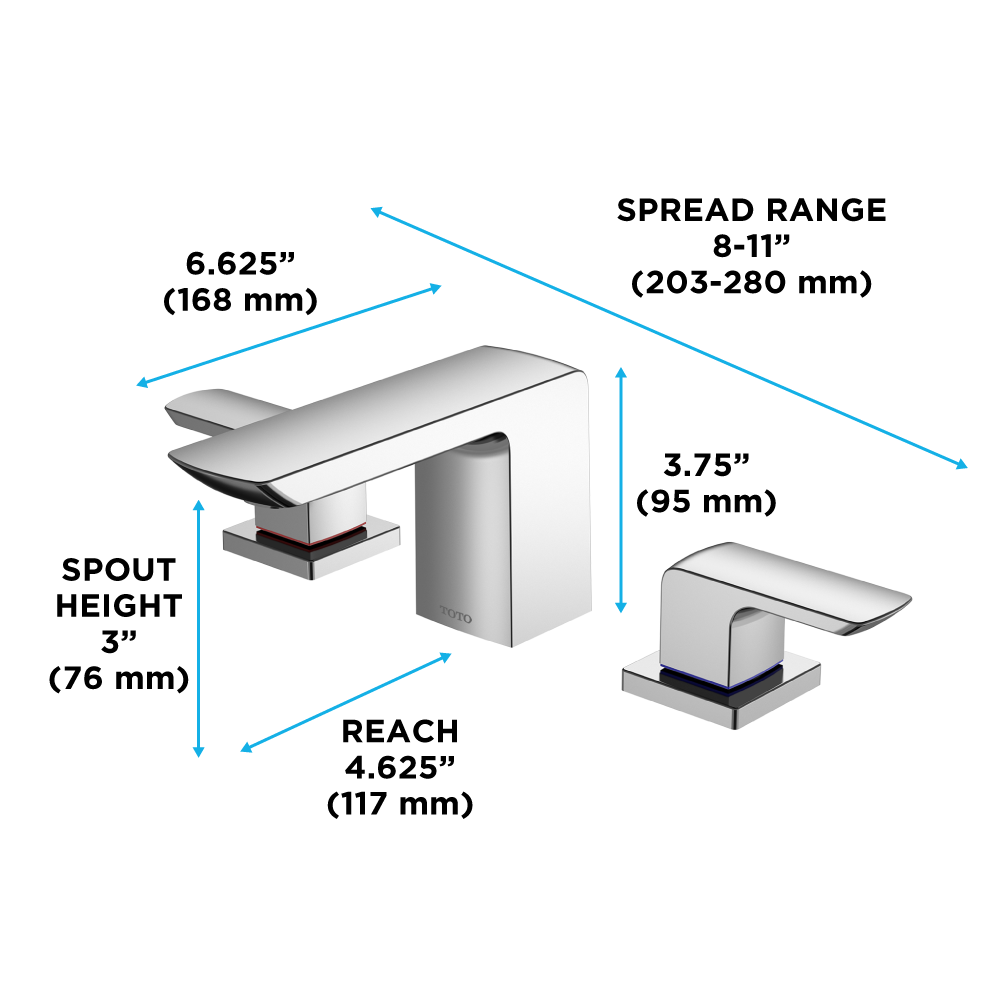 Toto GR 1.2 GPM Two Handle Widespread Bathroom Sink Faucet, Polished Chrome - TLG02201U#CP