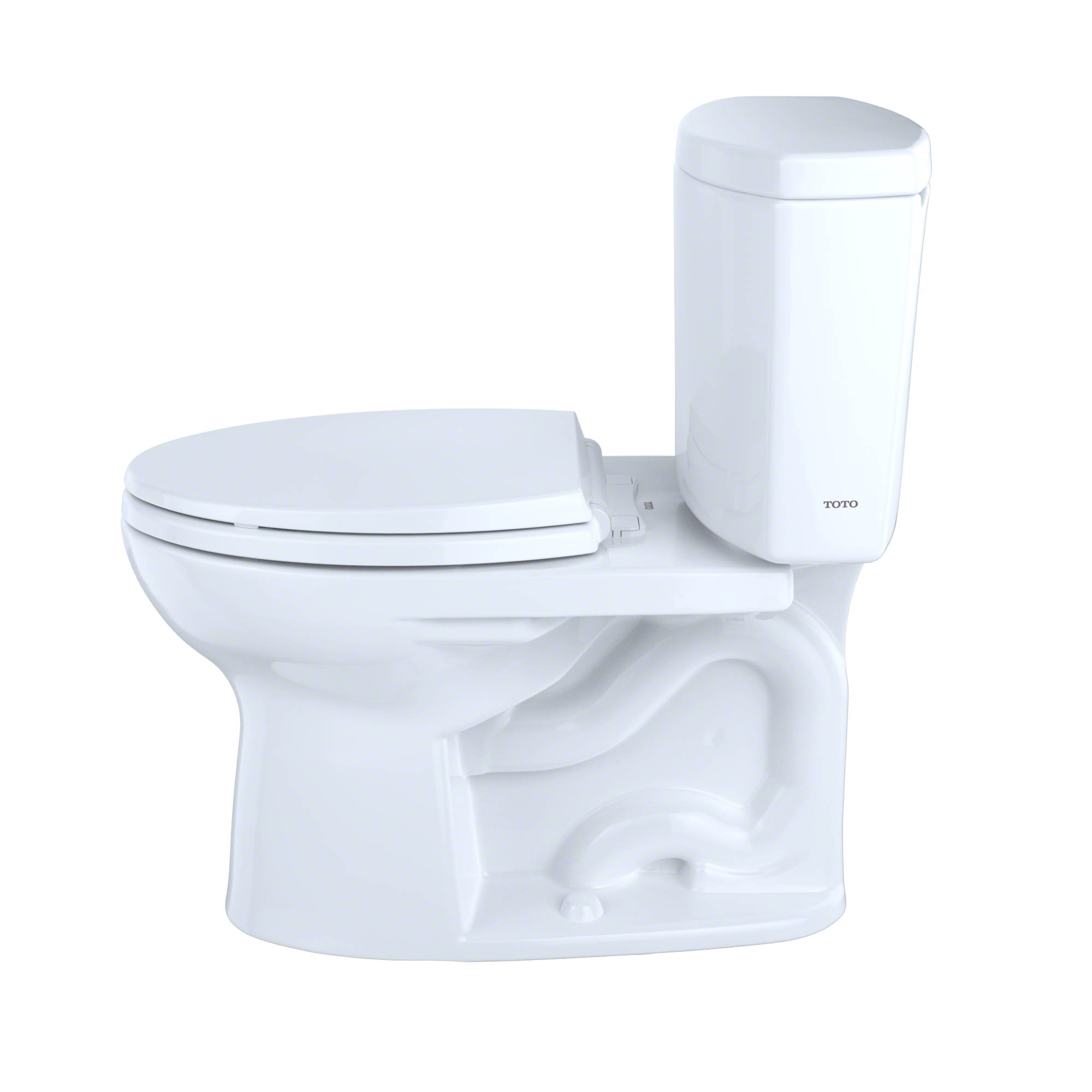Toto Drake II Two Piece Elongated Universal Height Toilet with CEFIONTECT and Right Hand Lever 1.28 GPF Less Seat in Cotton White