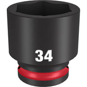 Black 34MM socket with hexagonal opening and red band on base, labeled "34".