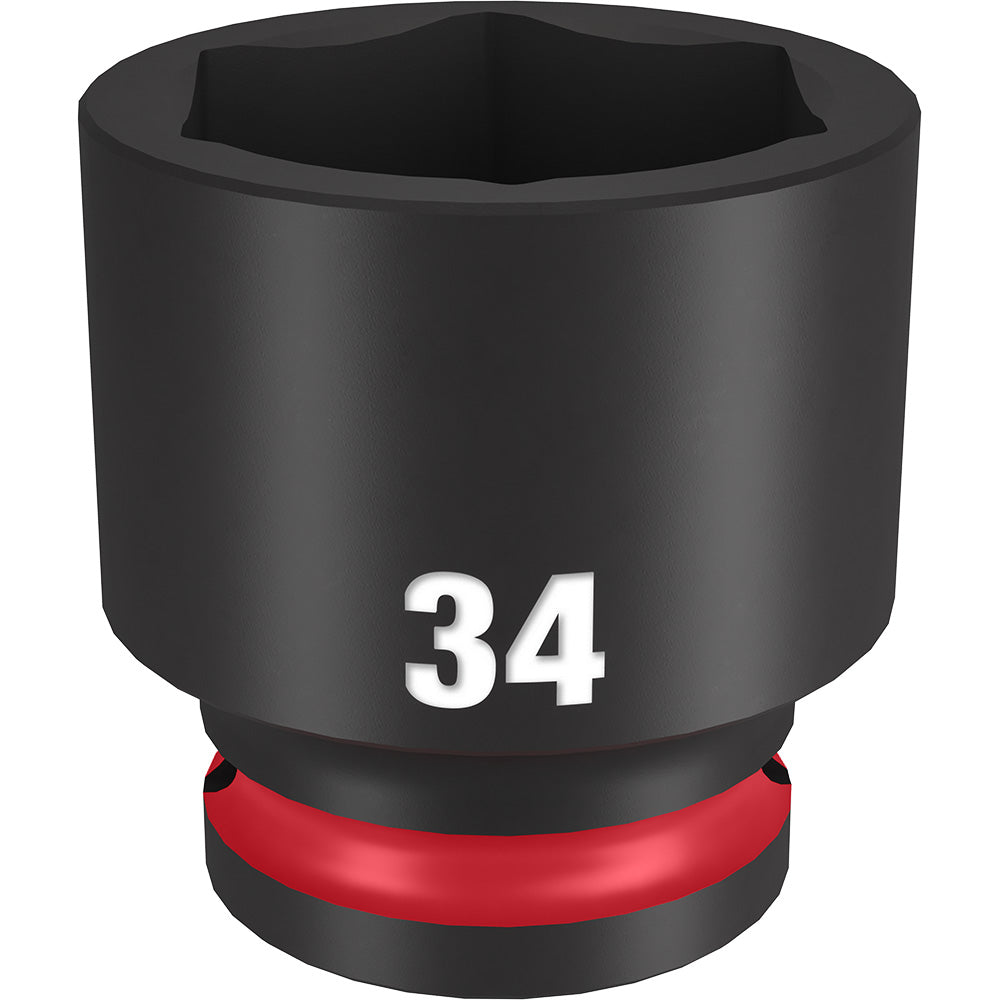Black 34MM socket with hexagonal opening and red band on base, labeled "34".