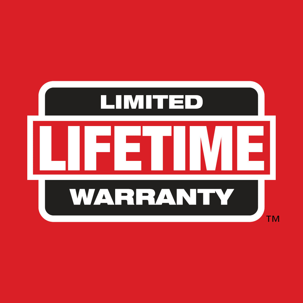 Milwaukee Limited Lifetime Warranty badge logo on red background.