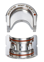 Milwaukee EXACT 500 MCM copper U-style die with metal housing, top and bottom views showing curved compression surfaces and r
