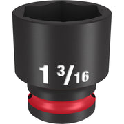 Black 1-3/16" standard 6-point socket with 1/2" drive and red grip band at base.
