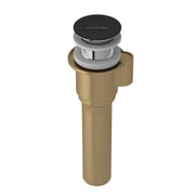 Black click-clack tub drain with brass sub-floor pipe and gray threaded collar component.