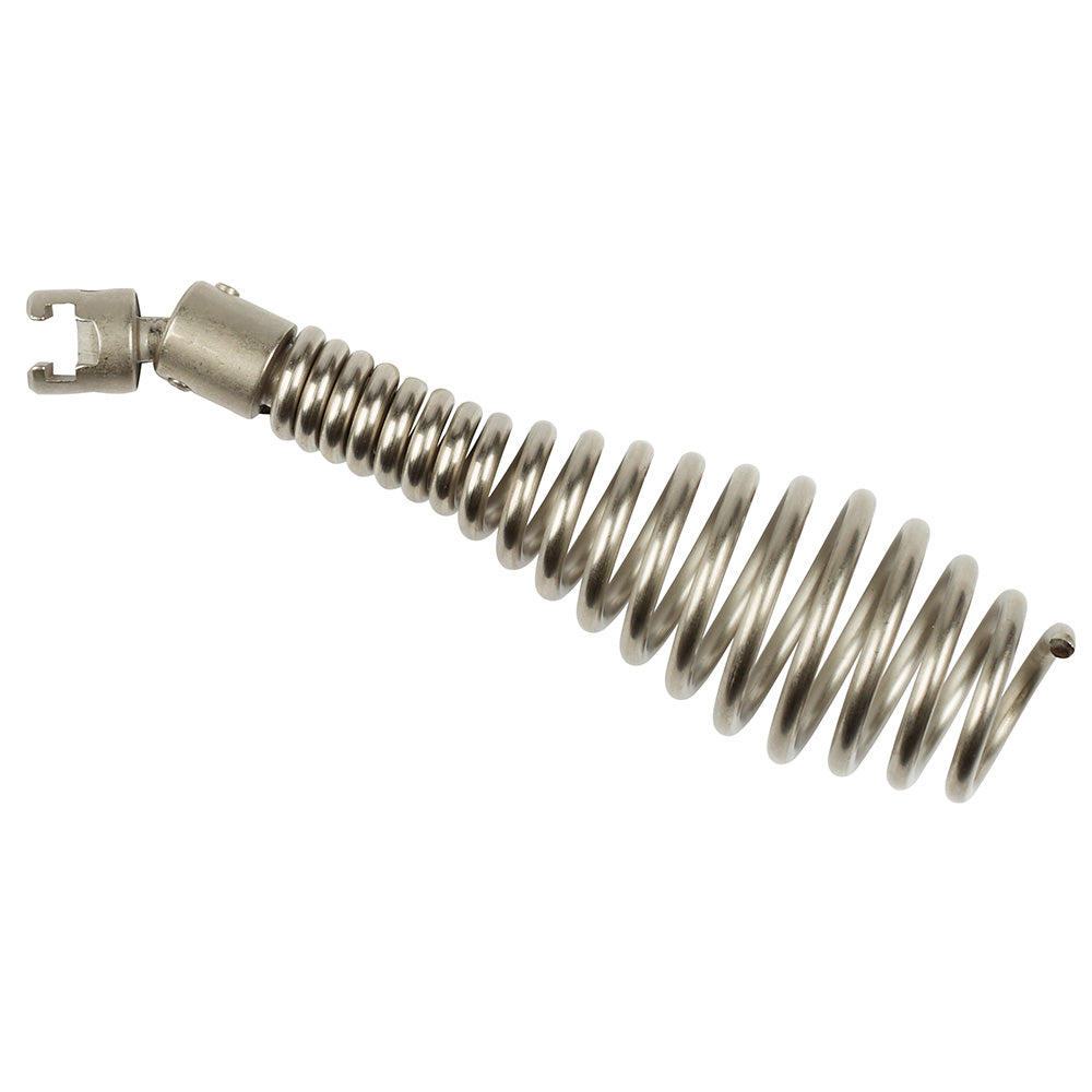 Metal drop head attachment with spring coil and fork-shaped connector end, featuring rust-resistant plating.