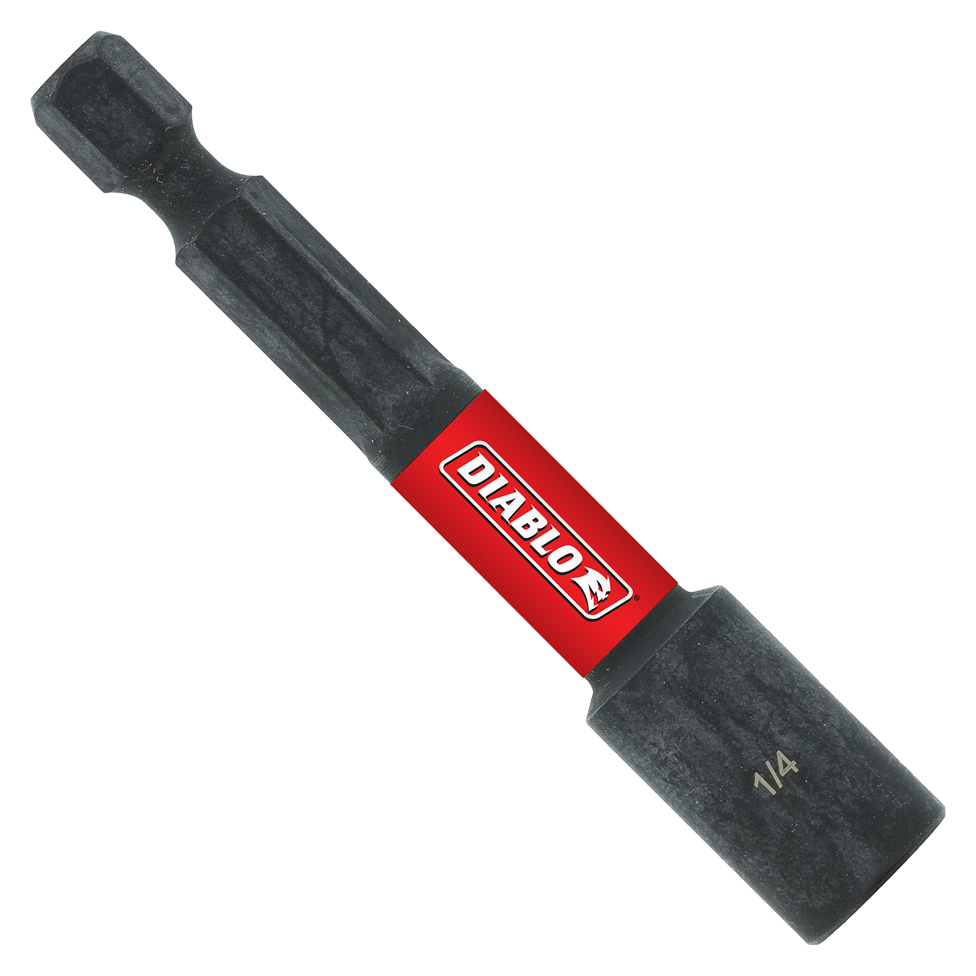 Black magnetic nut setter with red Diablo band and 1/4 inch marking on hexagonal socket end.