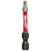 Milwaukee Shockwave T25 Torx power bit with red sleeve and gray metal tip and hex drive end.