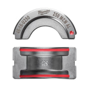 Milwaukee 49-16-U250 aluminum U-style die with 250 MCM marking, shown from top and bottom views.