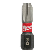 Milwaukee Shockwave Phillips #3 insert bit with gray metal tip and red band on black hexagonal shaft.