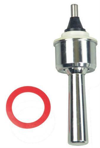 Stainless steel small handle assembly with cylindrical body, metal collar, black rubber grip top, and red rubber ring.