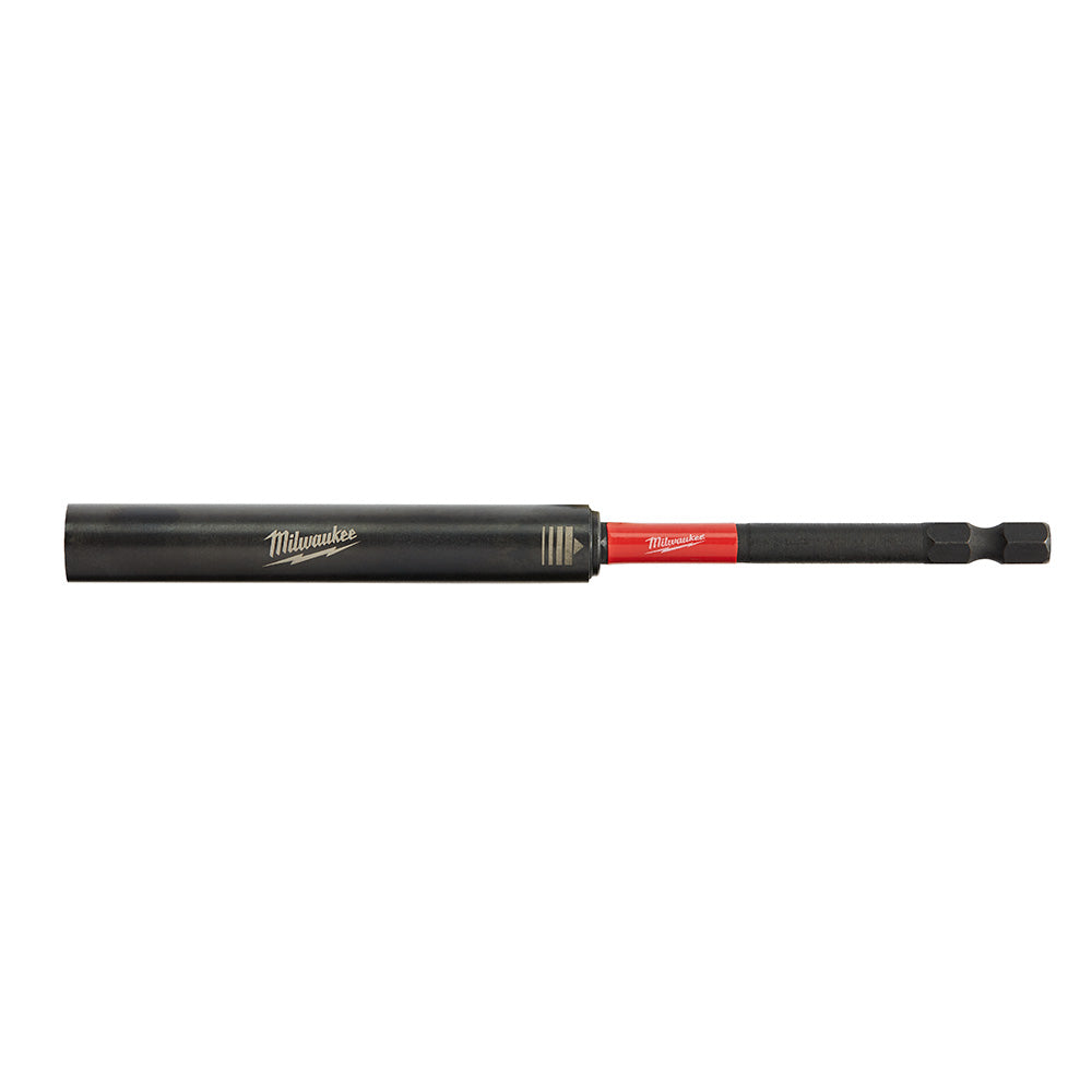 Milwaukee Shockwave 6 inch impact magnetic drive guide with black tube body and red band connector.