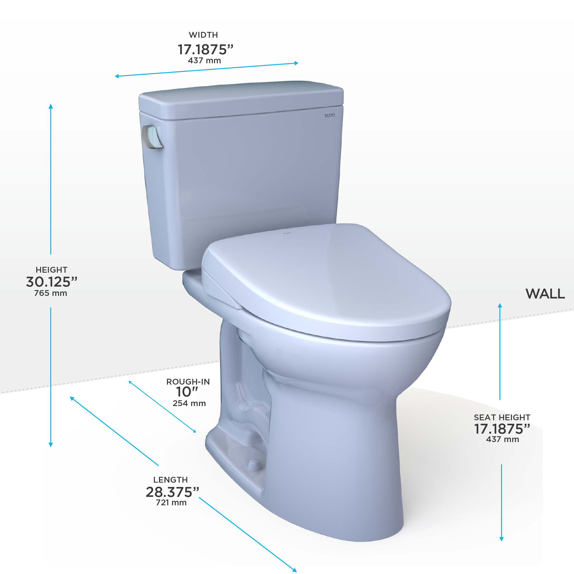Toto Drake Two Piece Elongated 10 Inch Rough in Tornado Flush Universal Height Toilet with CEFIONTECT 1.28 GPF with Contemporary Washlet+ S7A Bidet Seat in Cotton White