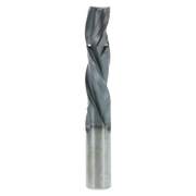 Gray spiral router bit with metallic shank, 1/2" diameter with twisted flutes for woodworking.