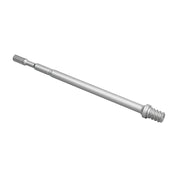Metallic spline adapter shank with fluted end connection and threaded base on white background.