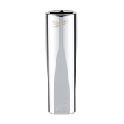 Polished chrome 3/8-inch drive socket with 6-point hexagonal opening and 14mm size marking on body.